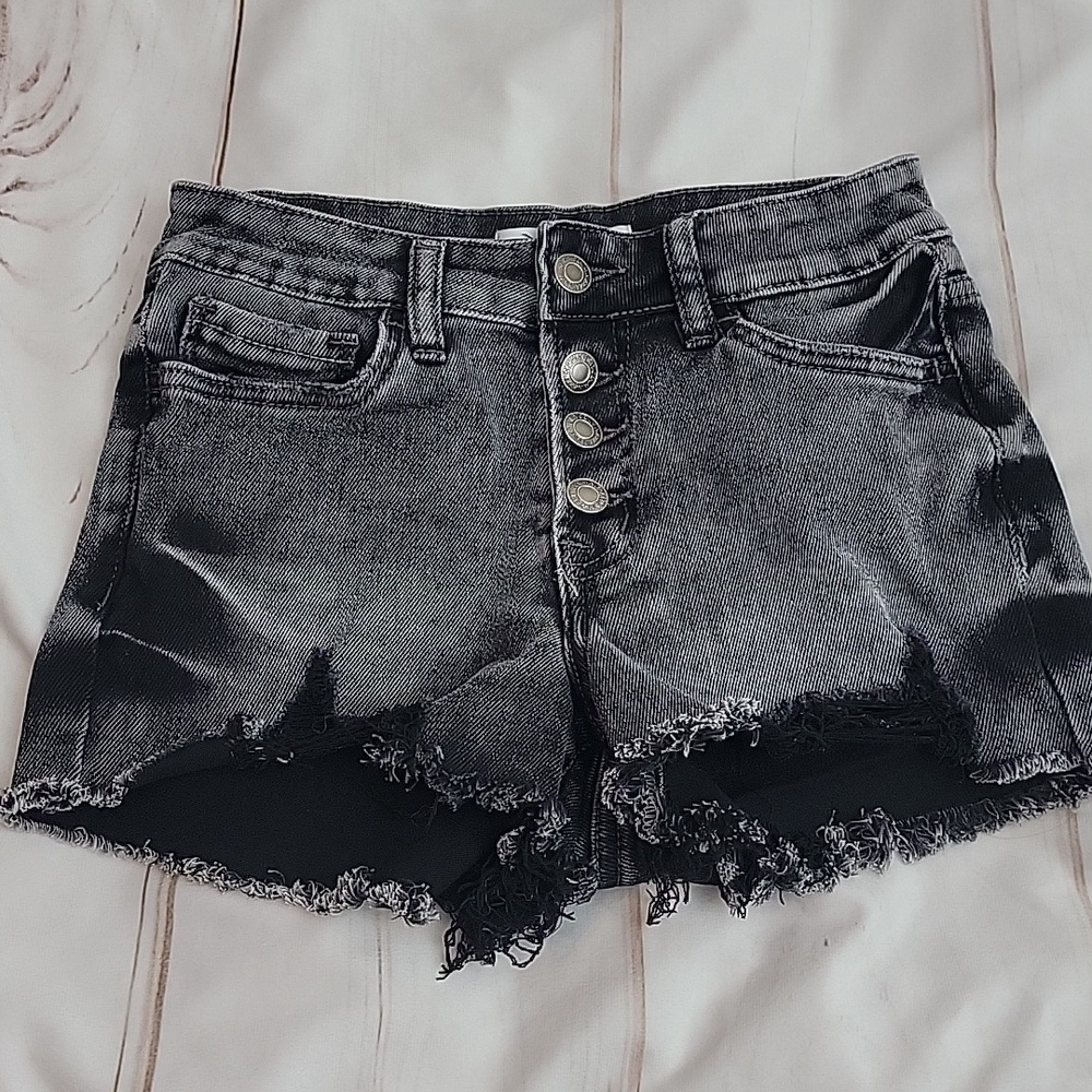 Vervet Raw Hem Distressed Midi Rise Black Denim Jean Shorts Shorty size XS